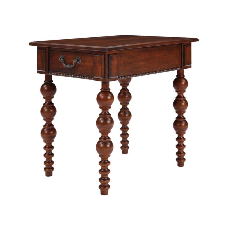 Retro 24" Solid Wood End Table with Drawer Easy Assembly Vintage Narrow Sofa Side Table for Living Room