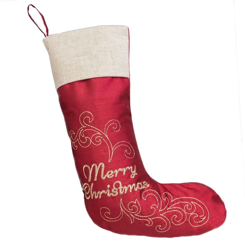 Homey Cozy Floral Velvet Embroidered Christmas Stocking - Red/Gold