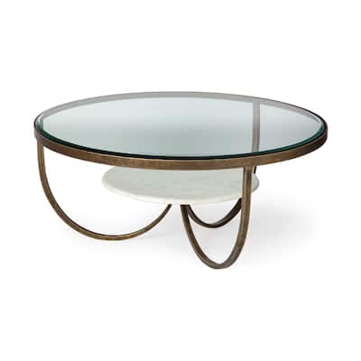 HomeRoots 36" Gold And Brown Round Coffee Table - 36