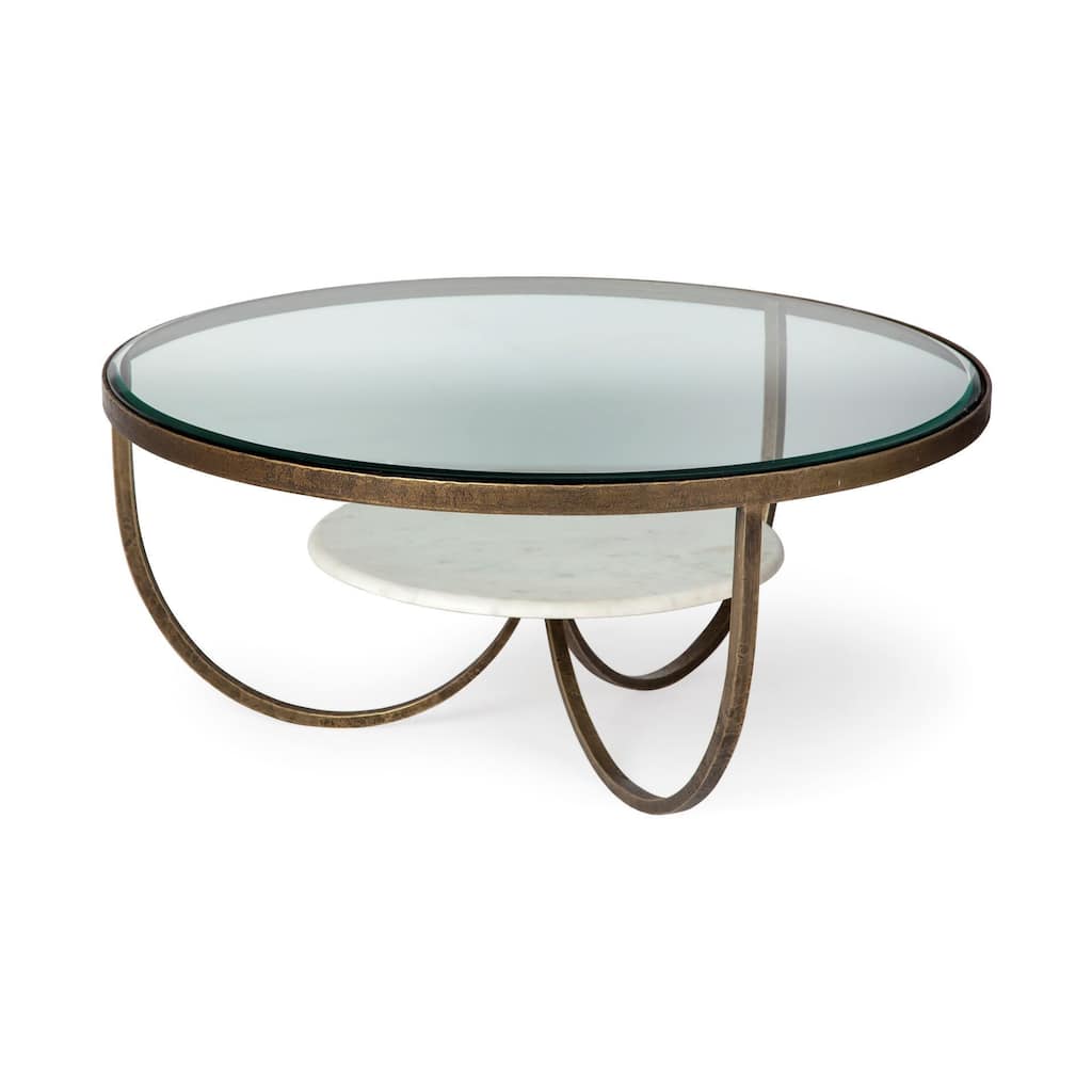 HomeRoots 36" Gold And Brown Round Coffee Table - 36