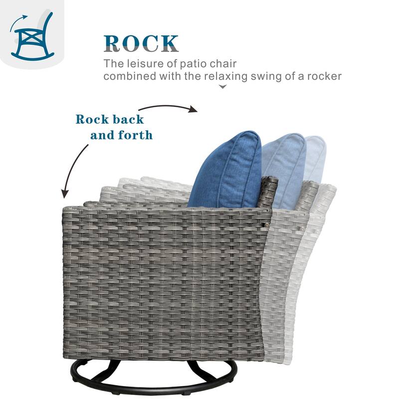 OVIOS Deep Seat Wicker 10-piece Sectional Set Swivel Chairs With Glass Top Coffee Table