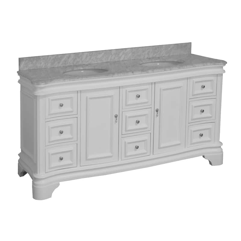 KitchenBathCollection Katherine 72" Double Bathroom Vanity with Carrara Marble Top