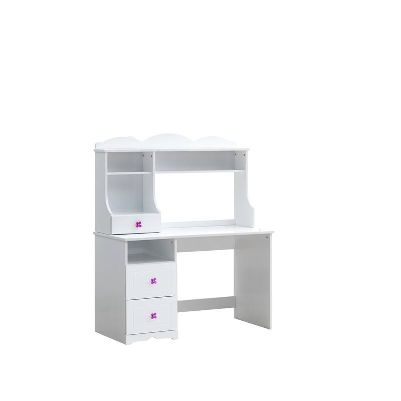 White Desk with Hutch - Home Office Study Writing Desk - Modern Storage Solution