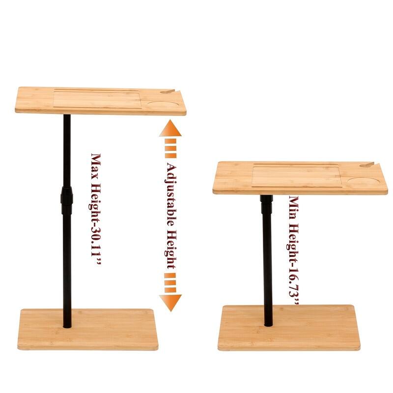 Adjustable Bamboo Sofa Tray Table with Rotating Stand & Storage