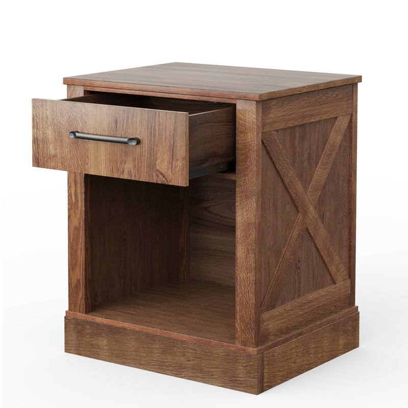 Gymax Nightstand with Drawer and Shelf Rustic Wooden Bedside Table