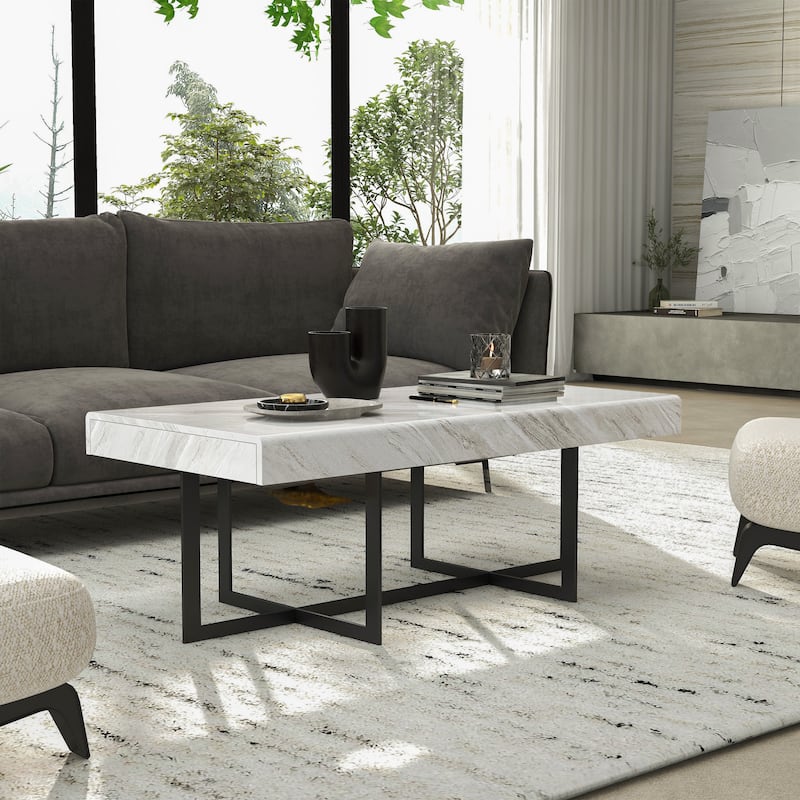 Granala Contemporary Grey 47-inch Faux Marble Coffee Table with Drawers by Furniture of America