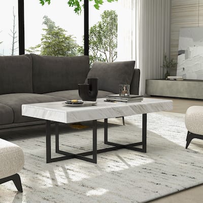 Granala Contemporary Grey 47-inch Faux Marble Coffee Table with Drawers by Furniture of America