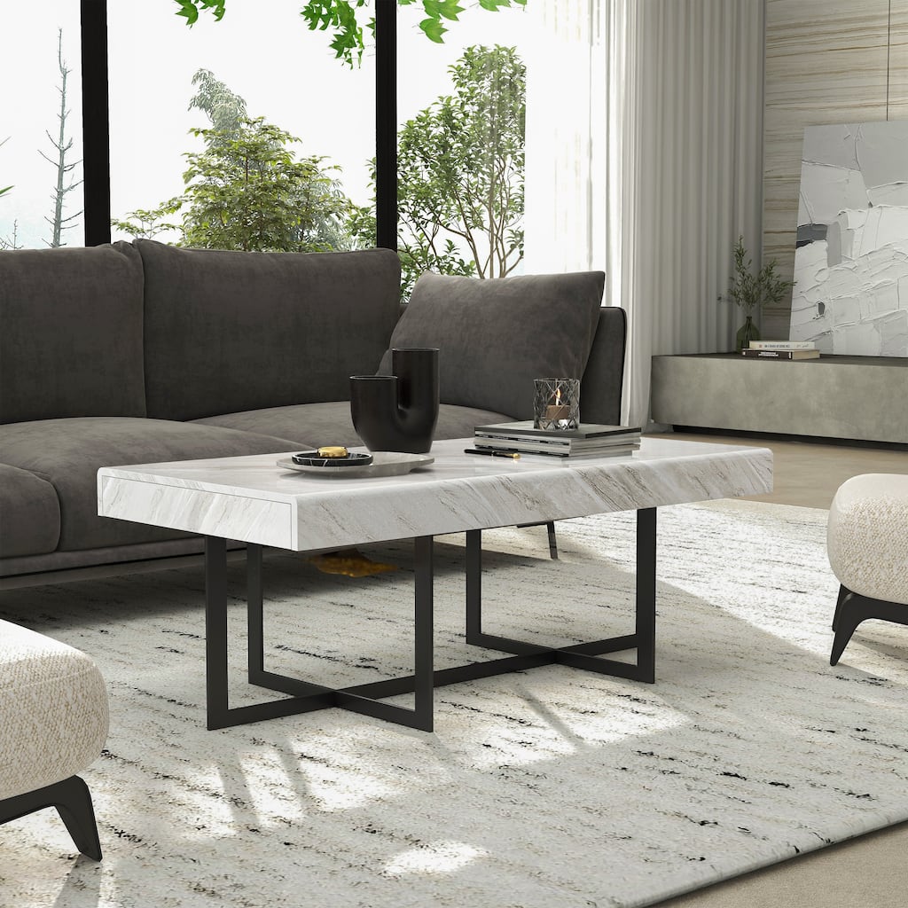 Granala Contemporary Grey 47-inch Faux Marble Coffee Table with Drawers by Furniture of America