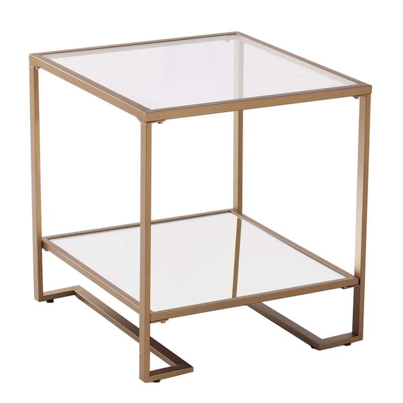 HomeRoots 24" Gold Glass And Iron Square Mirrored End Table With Shelf - 22' X '24' X '22