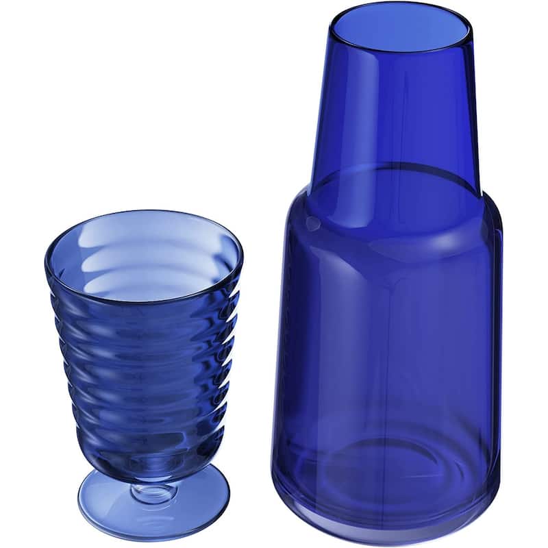 American Atelier Bedside Water Carafe with Footed Glass/Lid - 32 oz. - Navy - 2 Piece