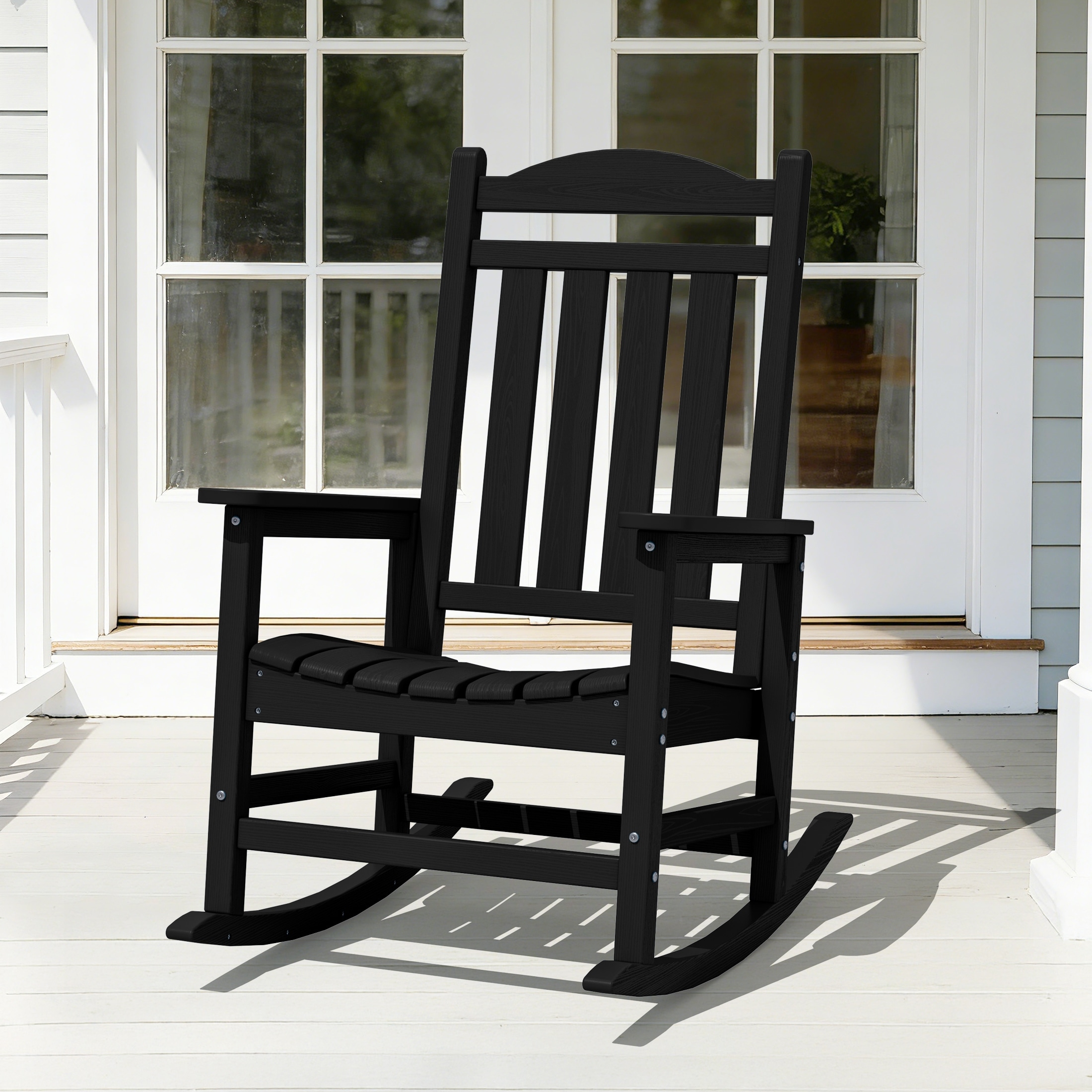 Ergonomic HDPE Outdoor Rocking Chair All-Weather Patio Porch Rocker with Contoured Seat and Wide Armrests