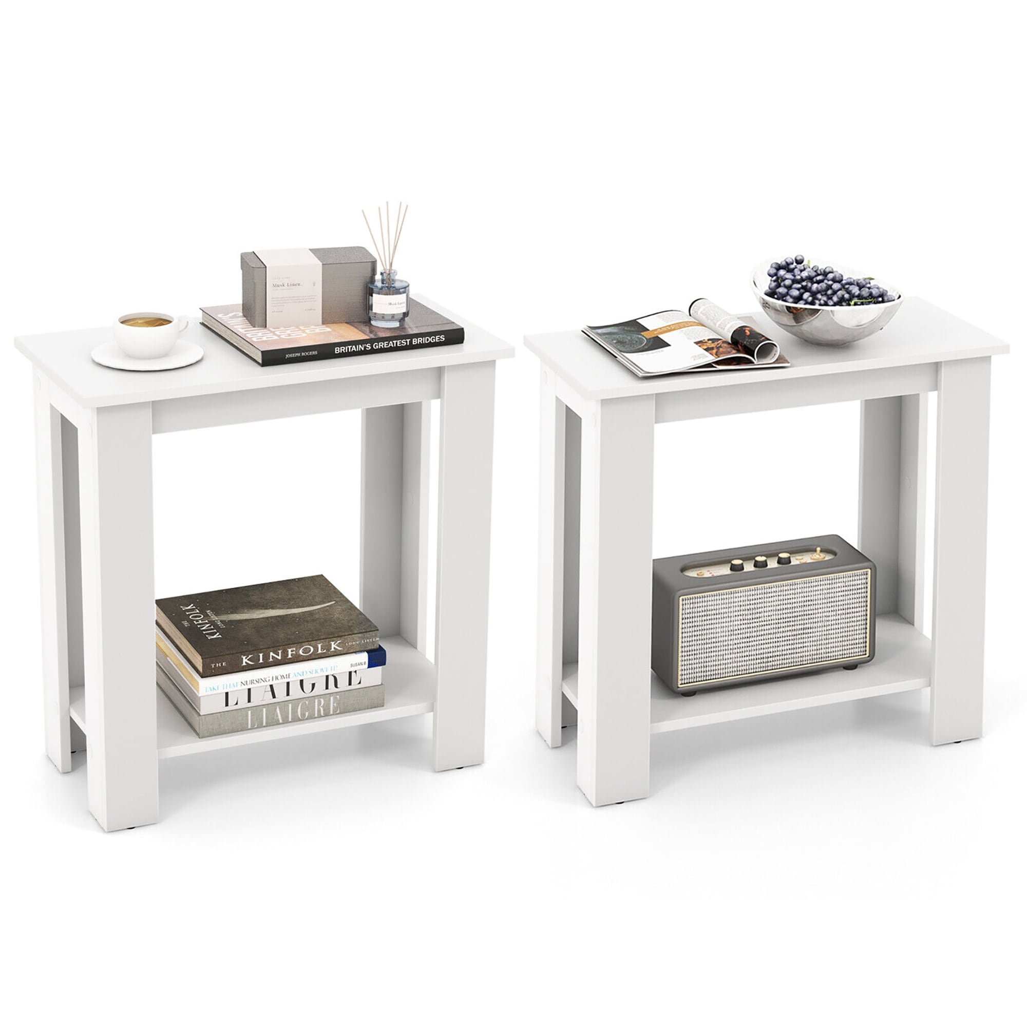 Gymax 2 PCS 2-Tier End Table Modern Sofa Bedside Compact Nightstand