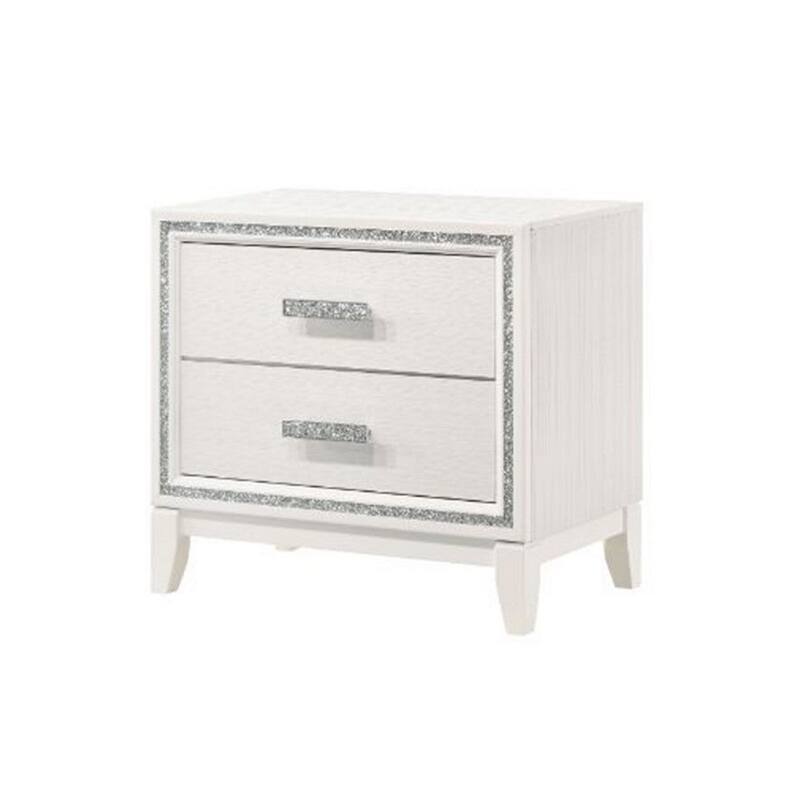 Nightstand with 2 Drawers and Shimmer Accent Trim, White - White