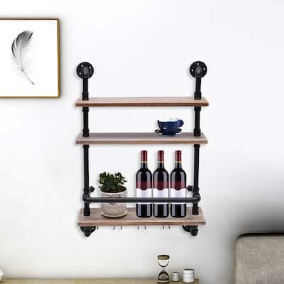 Industrial Pipe Wine Rack Rustic Wall Mounted Shelf