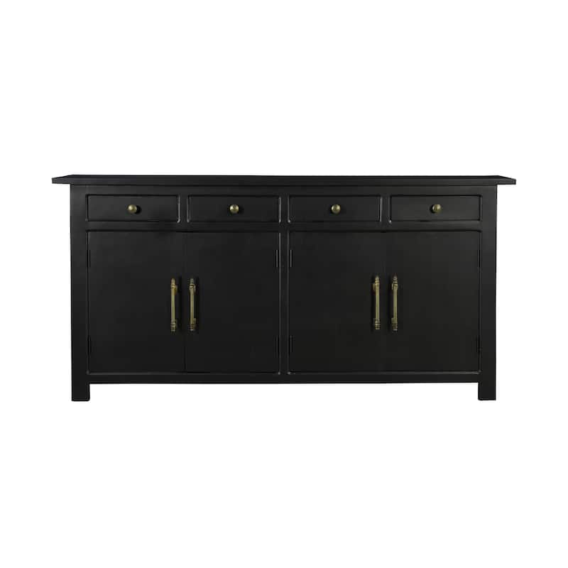 HomeRoots 79" Black Solid Wood Four Drawer Sideboard with Four Doors - 79.00 in. x 38.00 in. x 17.00 in.