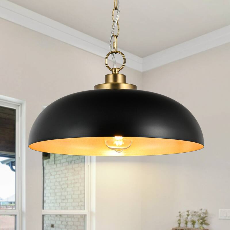 Modern Industiral Dome Pendant Lights for Kitchen Island - W15.75" - Black