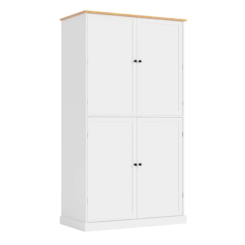 Tall Kitchen Pantry w/ 2 Drawers & 4 Doors, Freestanding Large Cupboard Storage Cabinet w/ 2 Adjustable Shelves & 8 Door Shelves