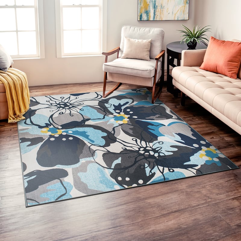 World Rug Gallery Modern Floral Non-Slip Area Rug - 6'6x"6'6" Sq
