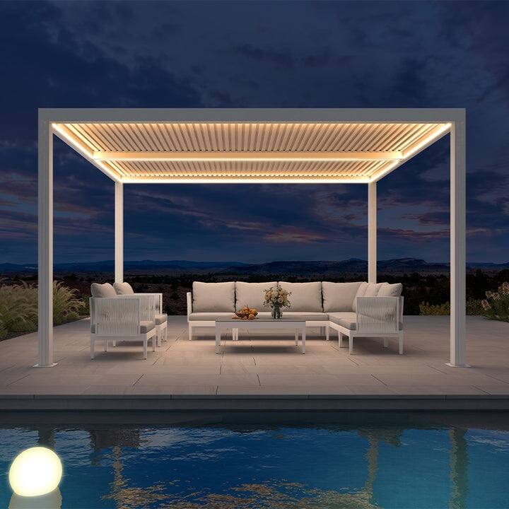 PURPLE LEAF Louvered Pergola Modern White Pergola with Adjustable Roof for Deck Backyard Garden