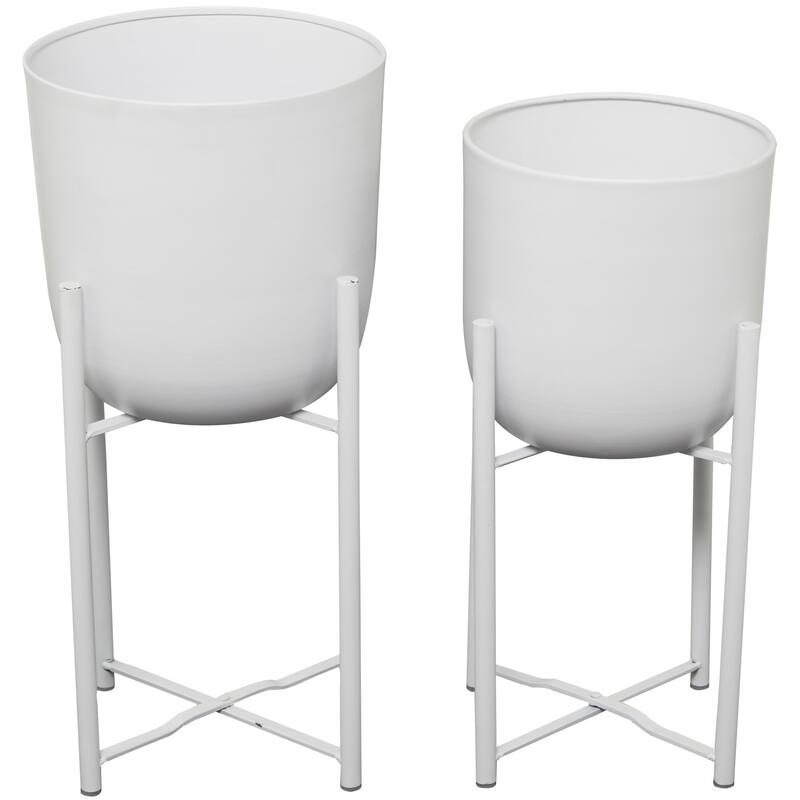 Metal Indoor Outdoor Planter with Removable Stand - Set of 2 Black or White - CosmoLiving by Cosmopolitan