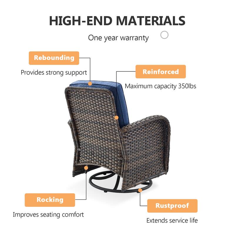 PlainCurve 7-Piece Brown Wicker Patio Fire Pit Sofa Seating Set with Olefin Cushions