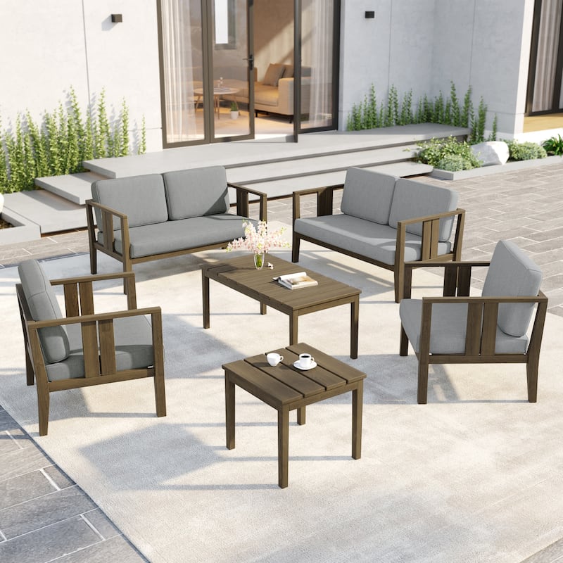 6-Piece Outdoor Furniture Solid Teak Patio Conversation Set with Table