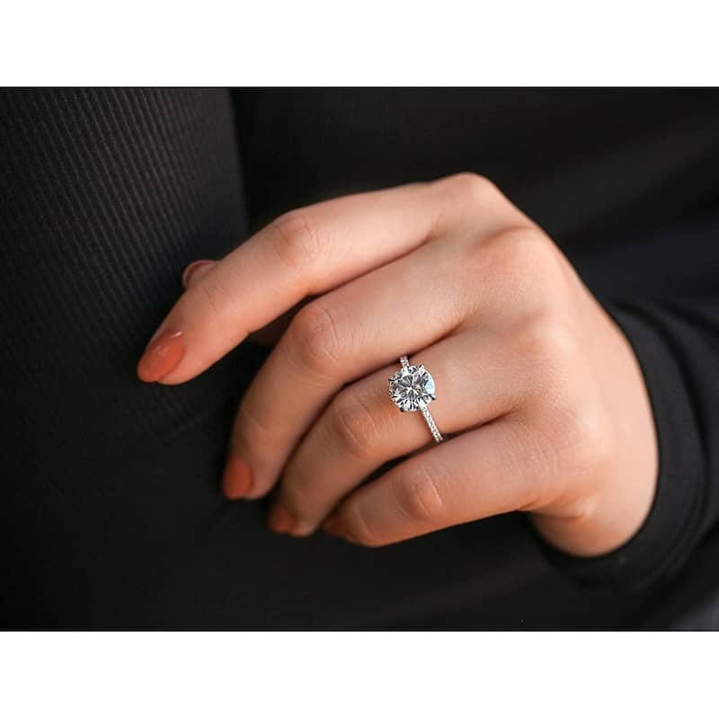 Kobelli 3 Carat Moissanite and Lab Grown Diamond 14k Solid Gold Wrap Basket Near Eternity French Pavé Lumière Engagement Ring