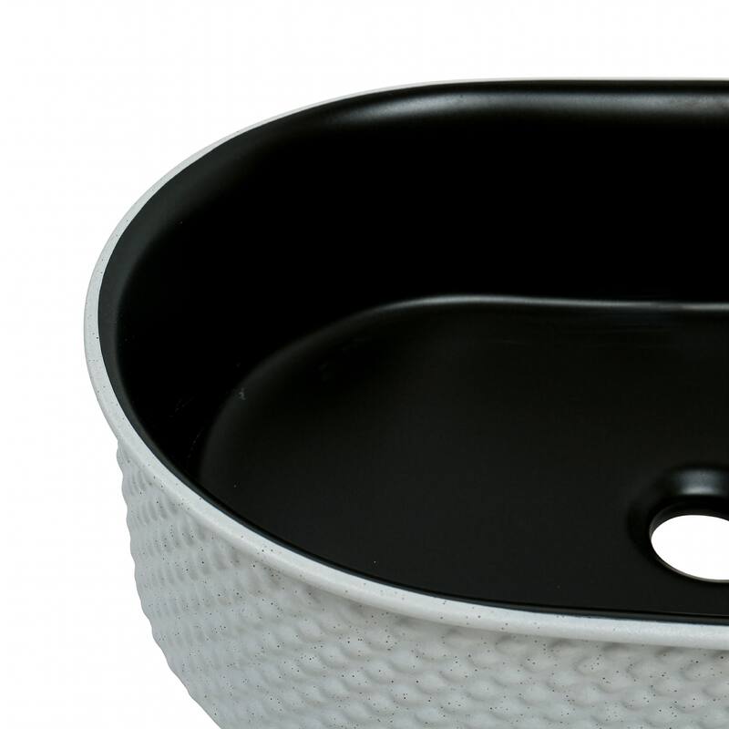 20" x 14" Textured Oval Vessel Sink - White Diamond Pattern Exterior with Black Interior - 20" x 14"