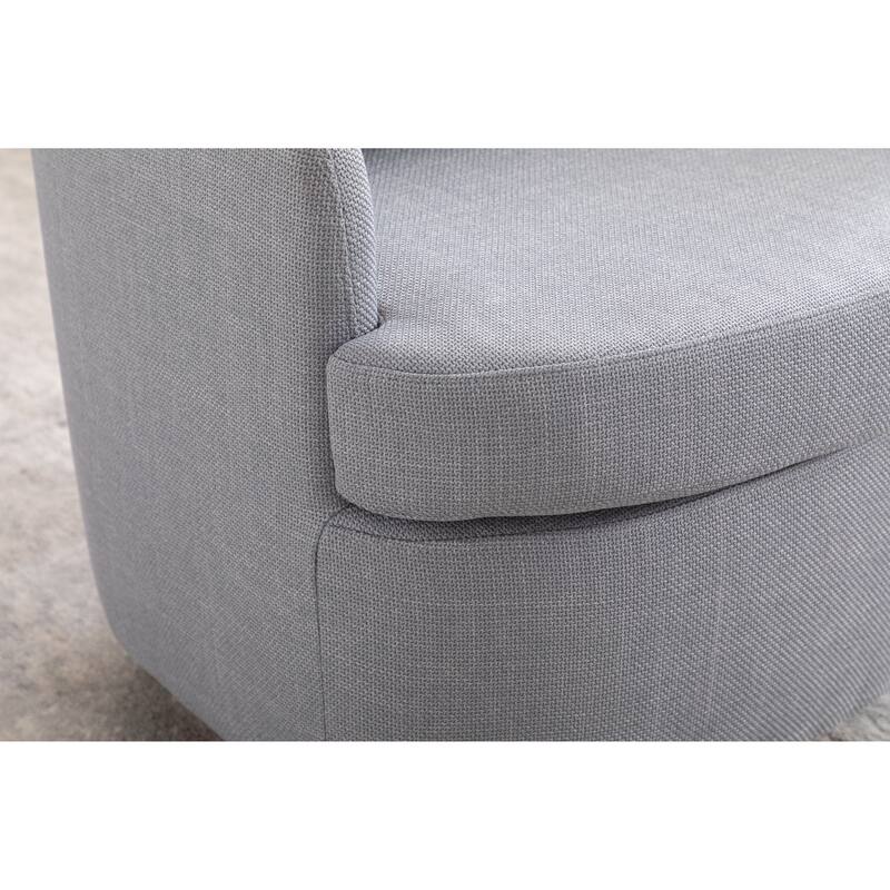 Linen Fabric Swivel Accent Chair With Soild Wood Round Brown Base Leg