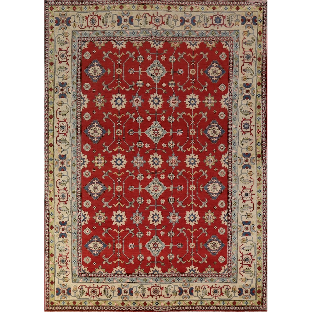 Hand Knotted Oriental 100% Wool Carpet Traditional Floral Red Kazak Area Rug - 11' 8'' X 9' 0''