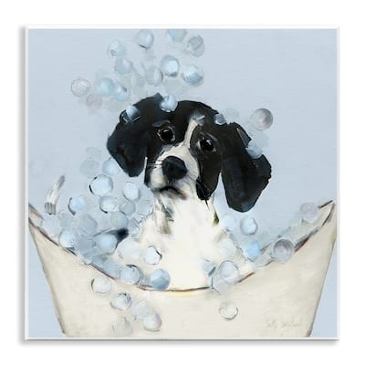 Stupell Black & White Puppy in Tub Wall Plaque Art Design By Sally Swatland