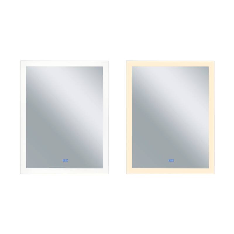 40" x 32" Abigail Matte White Rectangle LED Wall Mirror - White