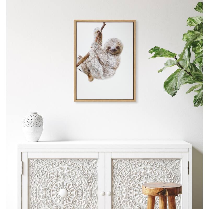 Kate and Laurel Sylvie Baby Sloth Hanging Around Framed Canvas by Amy Peterson Art Studio