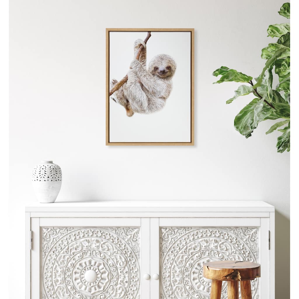 Kate and Laurel Sylvie Baby Sloth Hanging Around Framed Canvas by Amy Peterson Art Studio