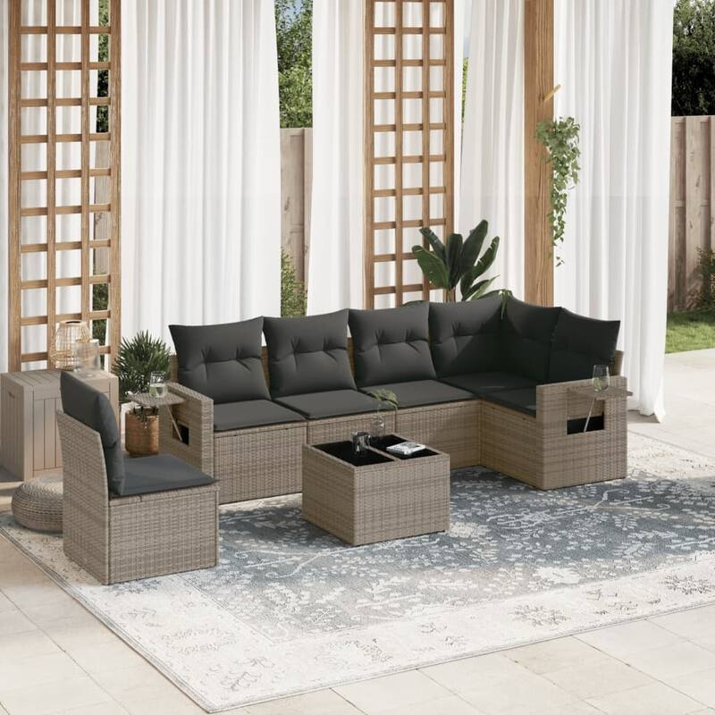 vidaXL Patio Sofa Set with Cushions Outdoor Conversation Furniture Poly Rattan