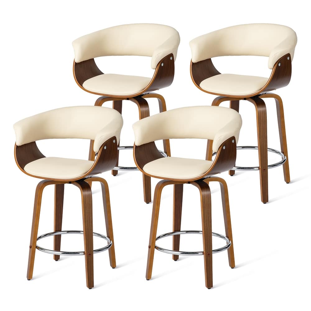 Glitzhome Set of 4 Modern Counter or Bar Height Faux Leather Swivel Upholstered Pub Stools