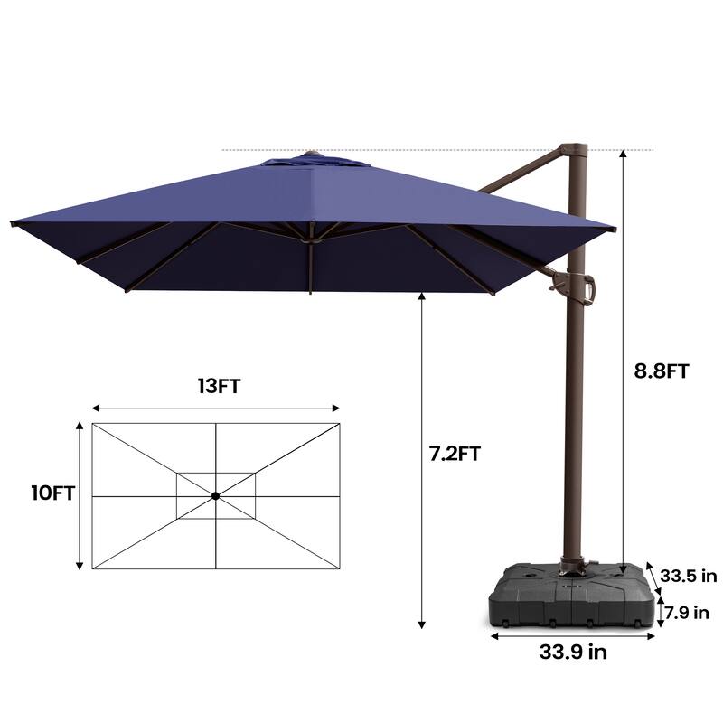 Pellebant Patio 10 x 13 FT Cantilever- Offset Umbrella Outdoor Umbrella with Base Stand