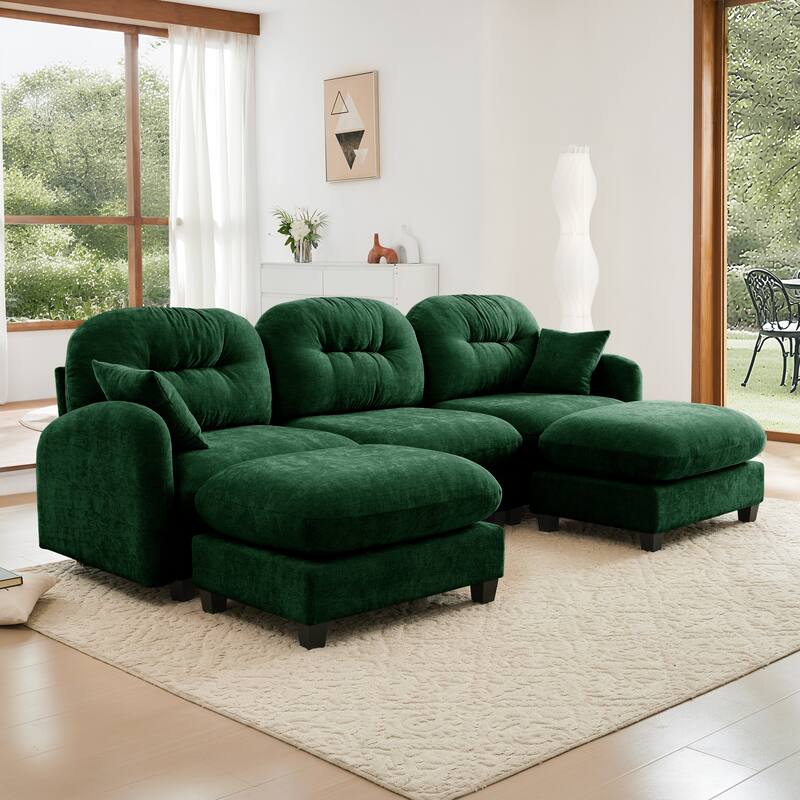 GDF Studio - Nina Modular Modern Chenille U-Shaped Sectional Sofa with Ottoman and 2 Soft Throw Pillows