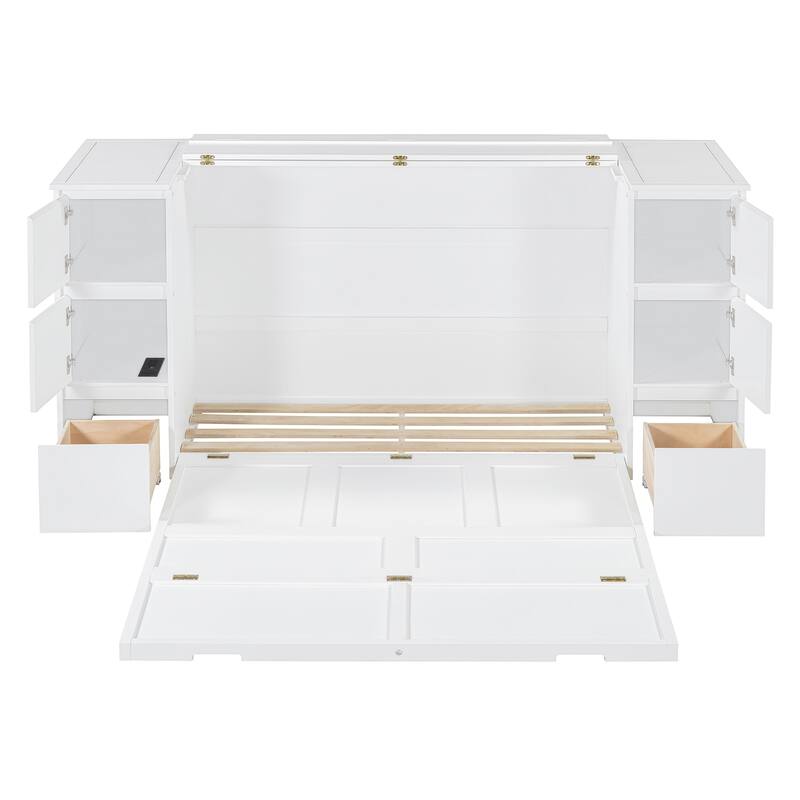 Modern Murphy Bed with Drawers, Cabinets, and USB Ports
