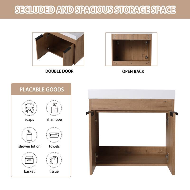 Beingnext 24"/30"/36" Bathroom Vanity with Sink, Floating Bathroom Vanity with 2 Soft Close Doors