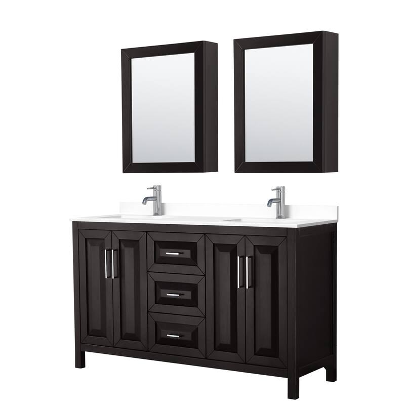 Daria 60 Inch Double Vanity, Cultured Marble Top, Medicine Cabinets