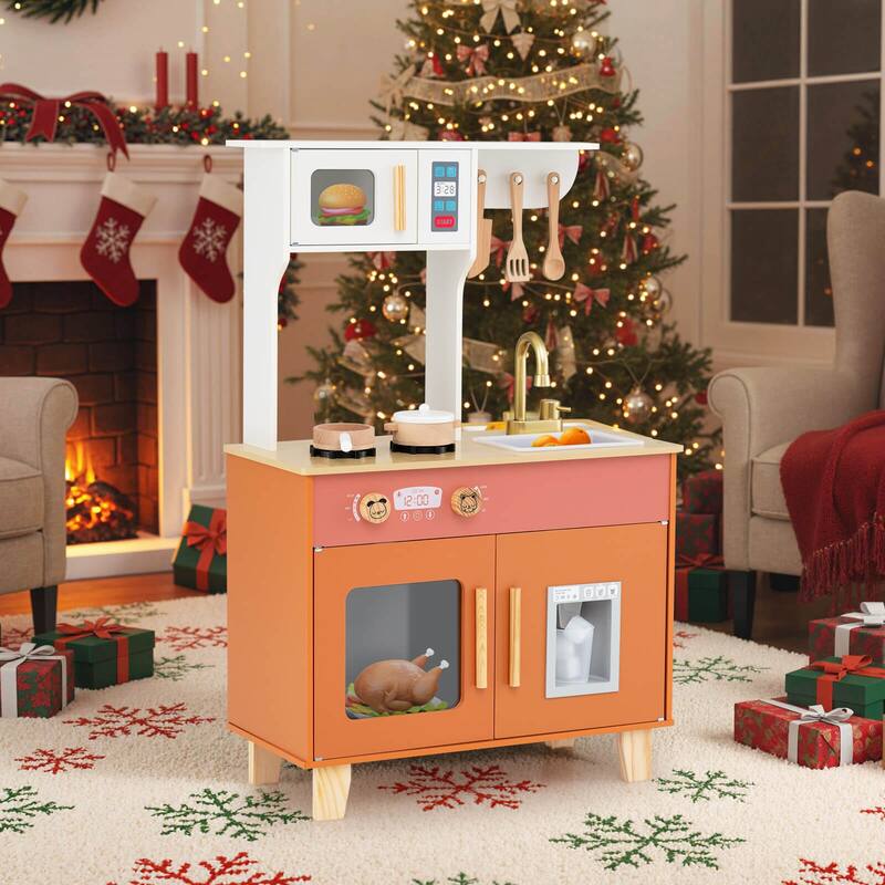 Costway Kids Play Kitchen with Microwave Stoves Rotation Knobs Ice - See Details