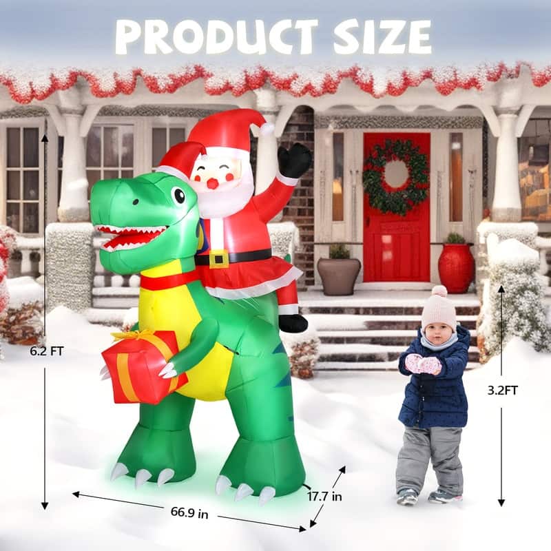 6ft Tall Christmas Santa Dinosauvr Inflatable Decoration