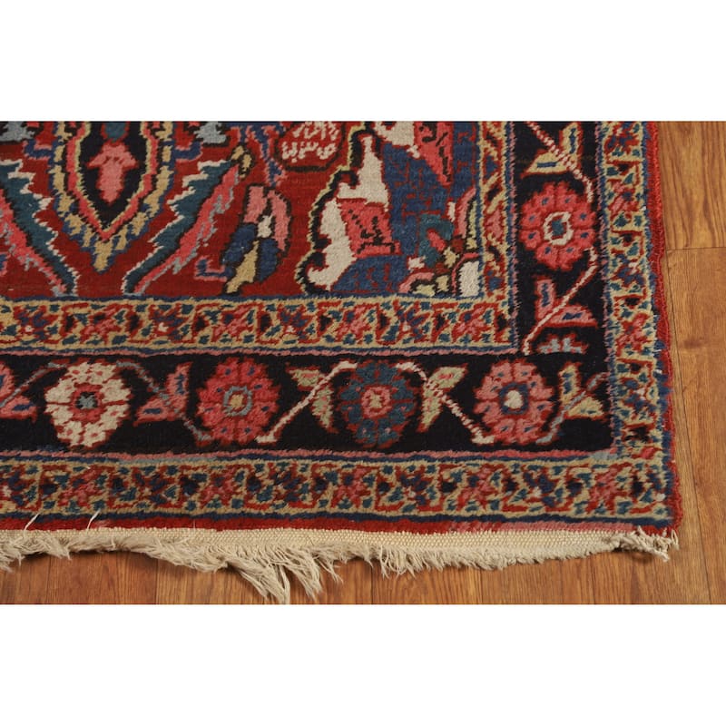 Hand Knotted Oriental 100% Wool Carpet Traditional Floral Red Heriz (serapi) Runner Rug - 12' 8'' X 3' 4''