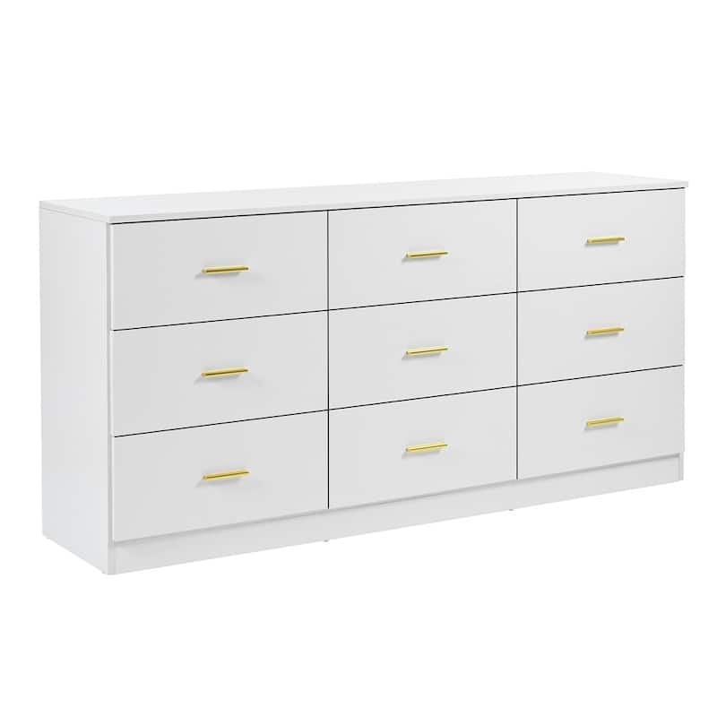 Modern 9-Drawer Horizontal Dresser, Storage Wide Chest of Drawers for Bedroom