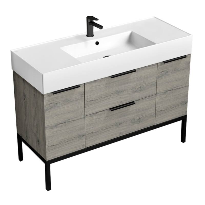 Nameeks Derin-4818-C Derin 48" Free Standing Single Basin Vanity Set - Grey Oak / Black - Oak Finish