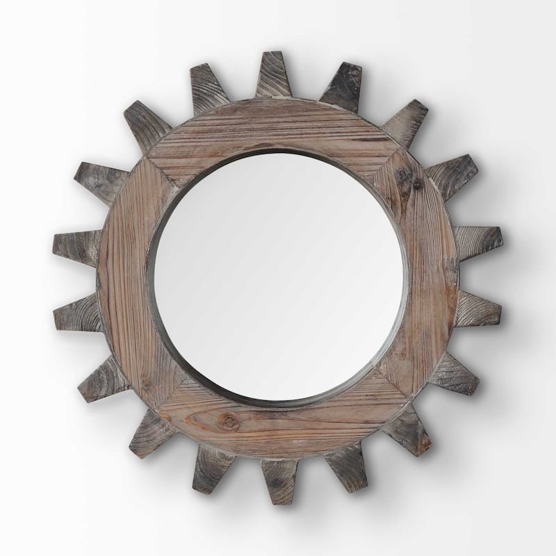 COG 17" Round Wood Frame Wall Mirror