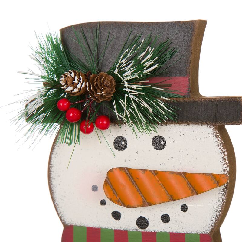 Glitzhome Christmas Wooden/Metal LED Snowman Paw Stocking Holders Mantel Ornament
