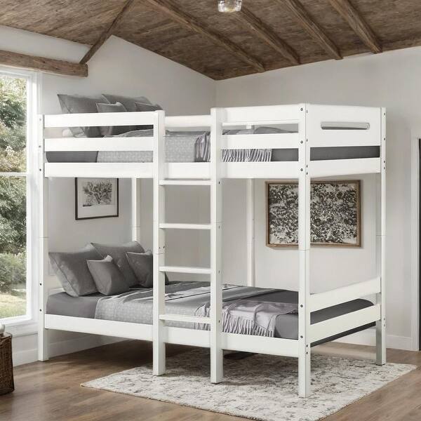 slide 2 of 22, Twin/Twin Bunk Bed with 14+14 Slat System, Easy Assembly White