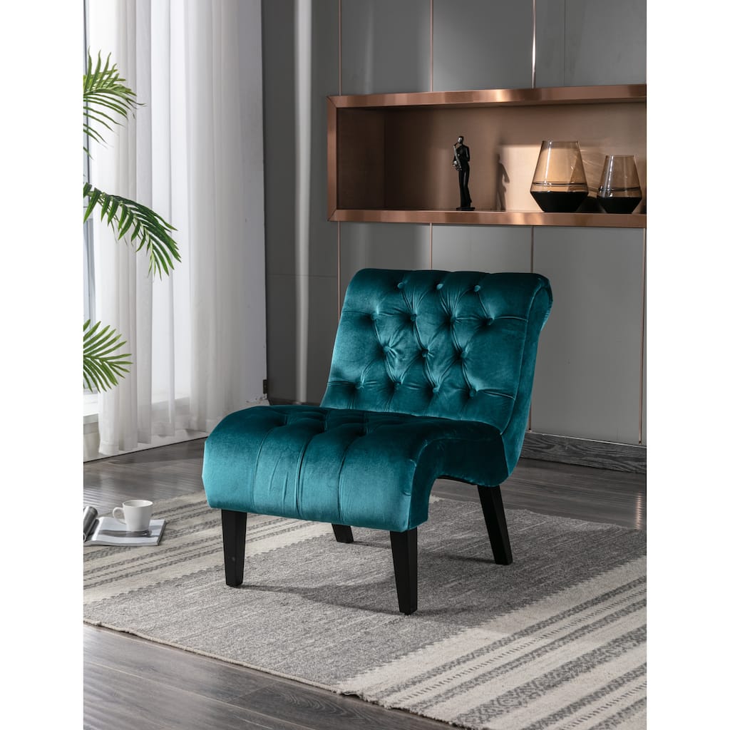 Teal Modern 22.83" Upholstered Buttons Tufted Accent Chair with Wooden Legs for Living Room